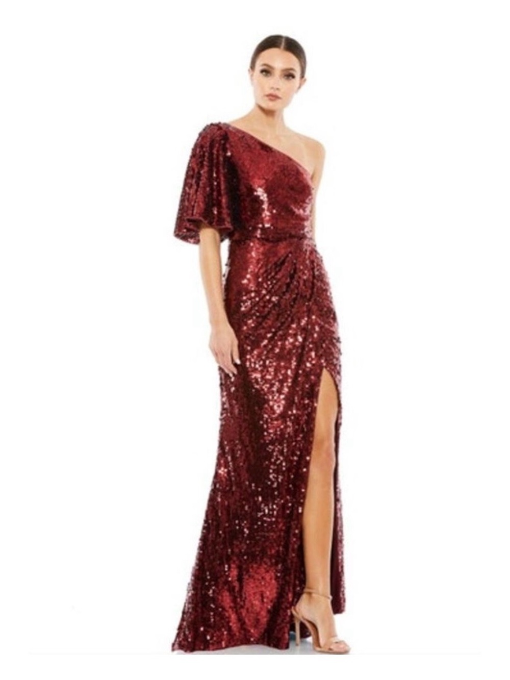 MAC DUGGAL Dress Size 8 Evening Gown Sequin NEW Red One Shoulder